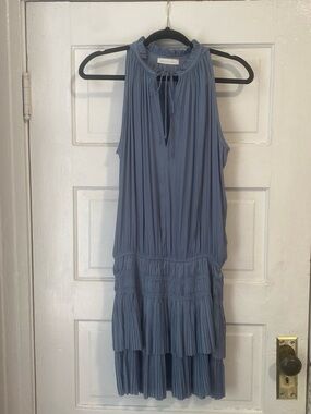 Pleated Tiered Halter MiniDress - Blue